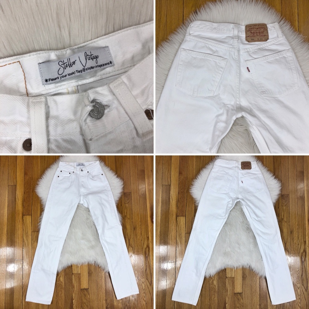 SOLD🌹Vtg 501 White Slim Fit Straight Leg Levis🌹 - Picture 4 of 5